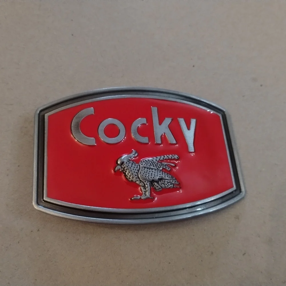 Cocky Red Enamel Western Belt Buckle Silver Tone Rooster Cowboy Rodeo